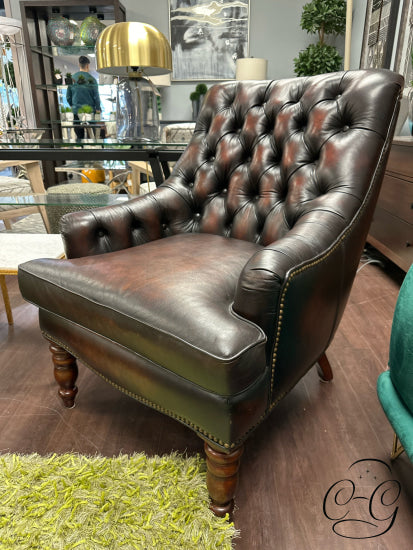 Weathered Brown Leather Tufted Arm Chair Armchair