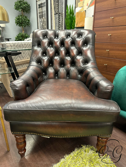 Weathered Brown Leather Tufted Arm Chair Armchair