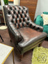 Weathered Brown Leather Tufted Arm Chair Armchair