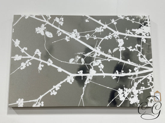 White Branches With Berries On Grey Background Canvas Picture
