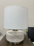 White Ceramic Base Table Lamp With Line Pattern Shade