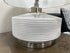 White Ceramic Base Table Lamp With Line Pattern Shade