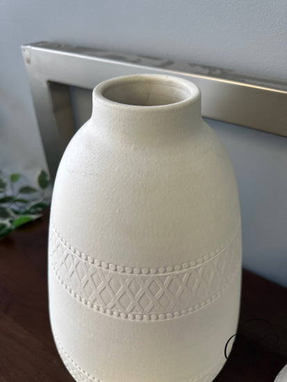 White Resin Vase With ’X’ Embossed Design