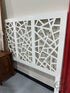 White Wood Abstract Cut Out Design Headboard With Metal Frame Queen Only