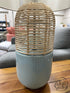 Wicker Top & Blue Base Table Lamp With Beige Shade