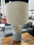 Wicker Top & Blue Base Table Lamp With Beige Shade