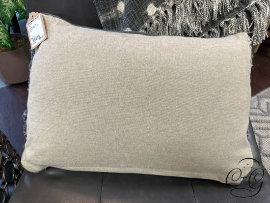 Wool Beige Grey Embellished Lumbar Pillow