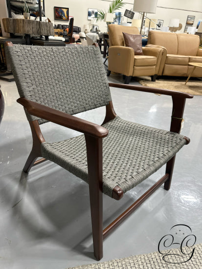 Woven Dark Grey Fabric Seat/Back Arm Chair W/Walnut Finish Frame