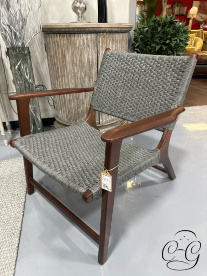 Woven Dark Grey Fabric Seat/Back Arm Chair W/Walnut Finish Frame