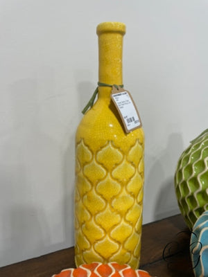 Yellow Ceramic Vase With Cream Wavy Line Pattern