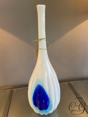 Ribbed White Glass Vase