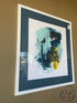 White Framed Blue Matte Yellow Abstract Picture